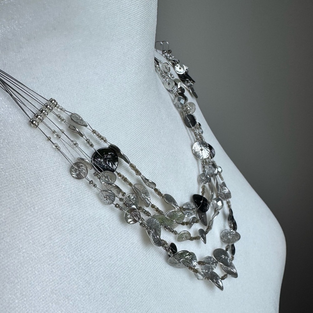 Chico’s Elegant‎ Silver and Chrome Multi-Strand Necklace and Earrings Set - Picture 3 of 5